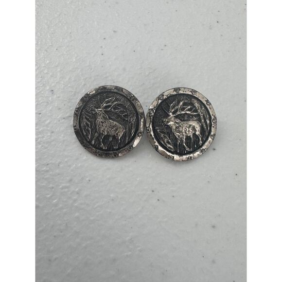 Lauren Ralph Lauren Elk Deer Metal Shank Pocket Buttons Set of 2 Silver Tone - Picture 1 of 3